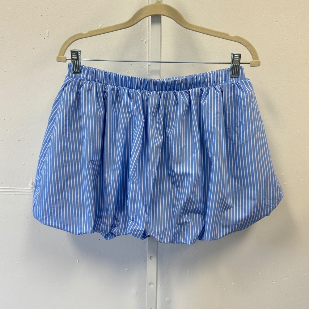 Active USA Blue White Striped Bubble Mini Skirt Elastic Waist Large Summer